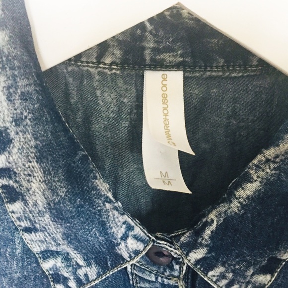 WAREHOUSE ONE Mixed Media Denim Button Down Shirt With Plaid Blue/Pink Sz Medium - Picture 10 of 11